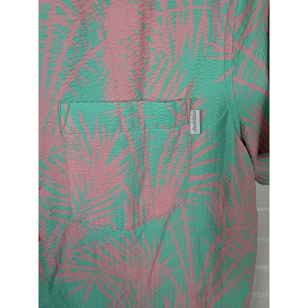 Chubbies Medium Pink Mint Palm Leaf Seersucker Button Up Hawaiian Shirt - Picture 2 of 6